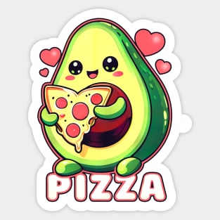 A cute sweet avocado eating pizza Sticker